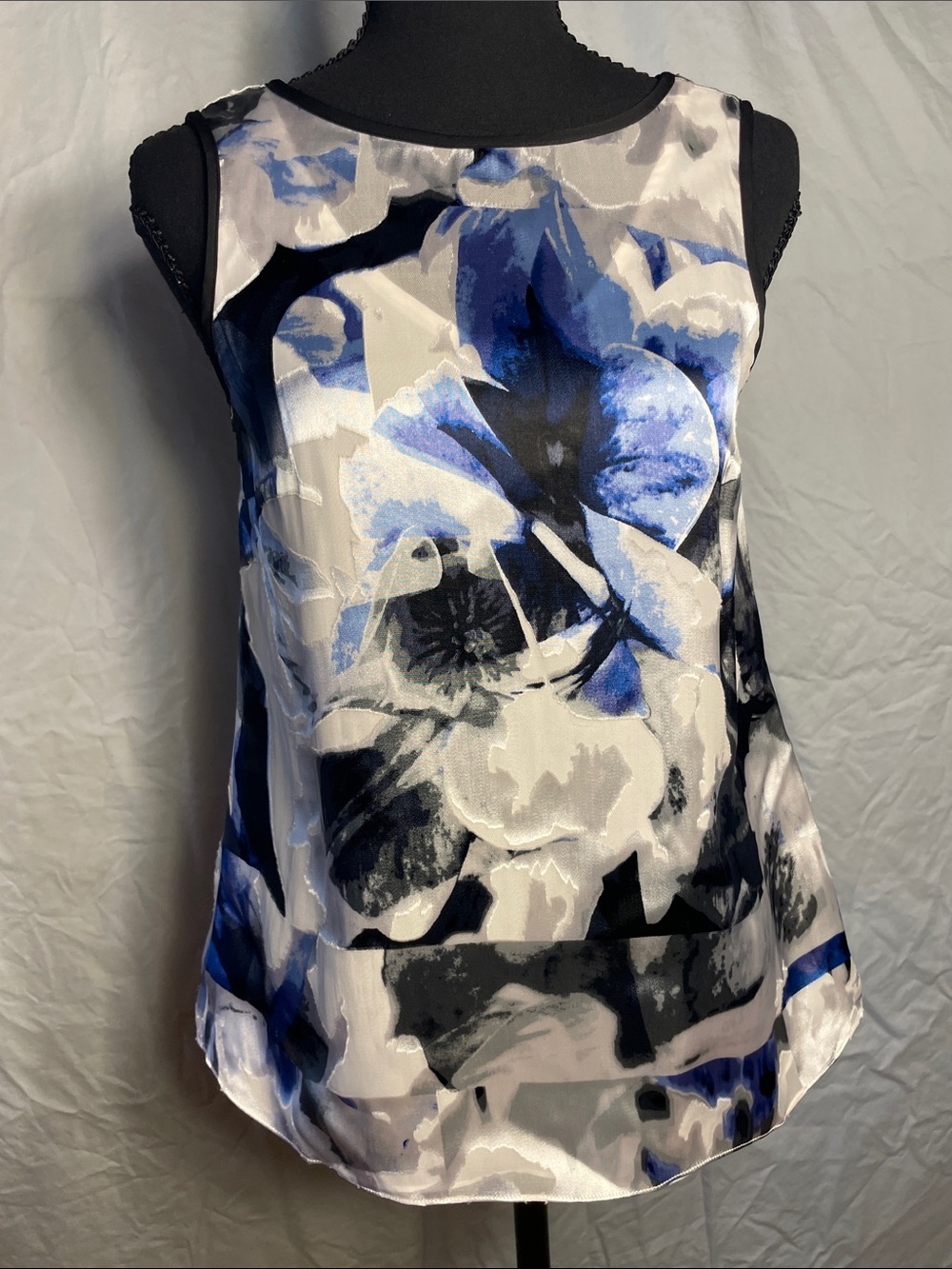 White House Black Market Blue, Black & White Floral Satin Camisole